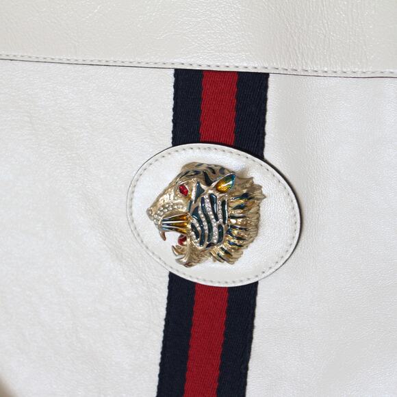 Gucci Ivory White Rajah Web-Striped Leather Tote Bag - Picture 10 of 16